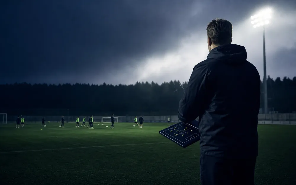 Entrenador preparando una sesión de fútbol