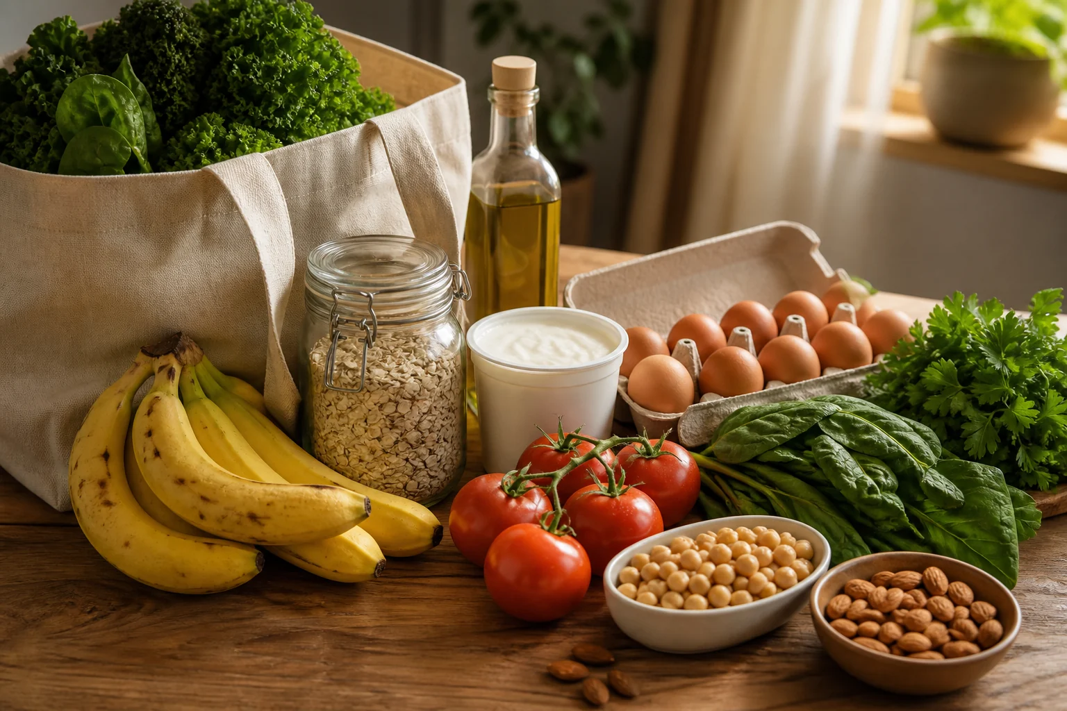 Compra saludable con alimentos frescos para deportistas y familias